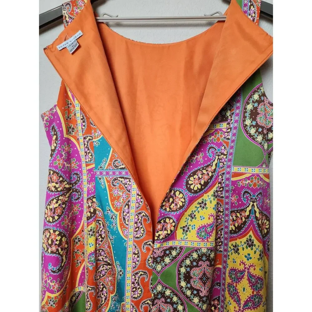Peter Nygard Lined Sheath Sleeveless Dress Knee Length Bold Print Orange Yellow